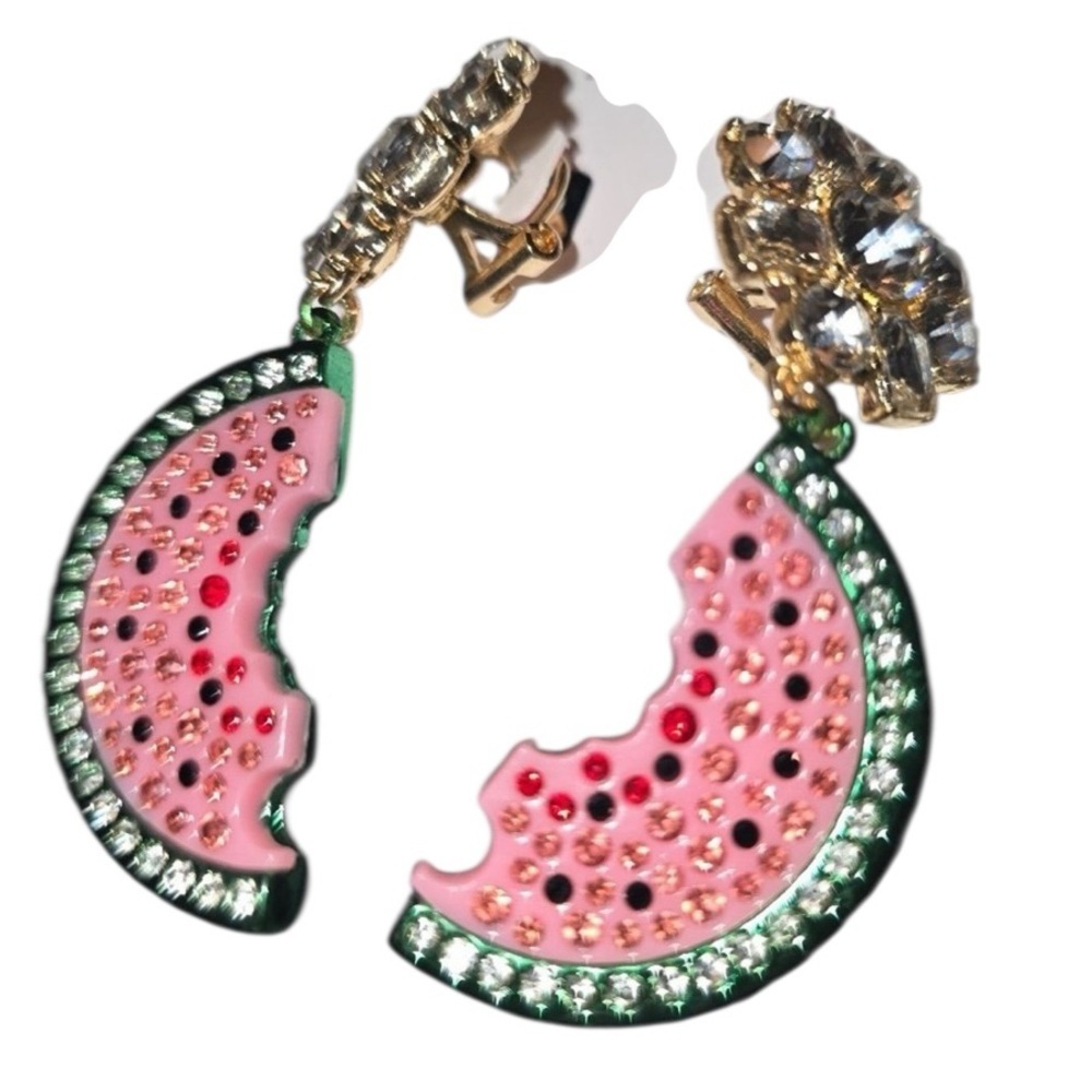 BETSEY JOHNSON Crystal-Accented Watermelon Slice Garden Glam Dangle Earrings NWT - Picture 8 of 10